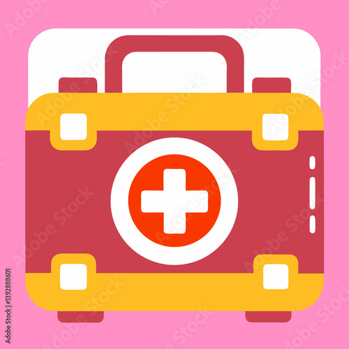 Fotografia A trusty first-aid kit, ready for any emergency, depicted in bold, playful colors with a simple, flat design