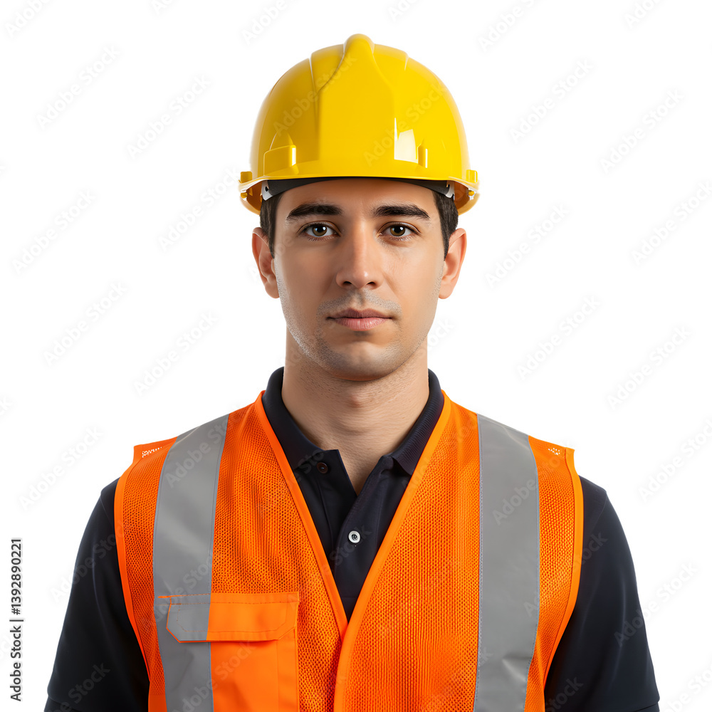 Male construction worker wearing yellow helmet Male construction worker wearing yellow helmet