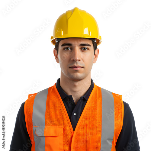 Male construction worker wearing yellow helmet