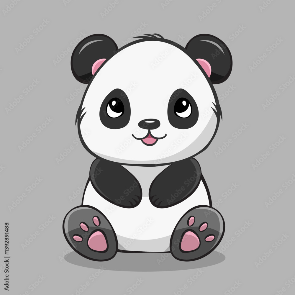Fototapeta premium Adorable Cartoon Cute Kawaii Panda Sitting