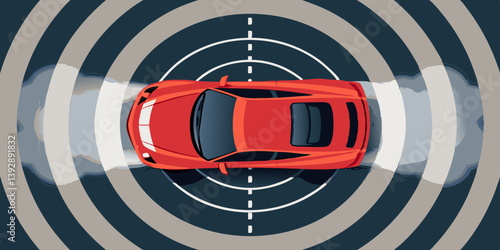 Sports car illustration with thrilling dynamics, drifting in a tight spiral
