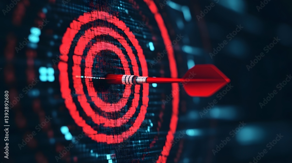 Digital Interface with Dart Hitting Bullseye Symbolizing Innovation and Business Strategy