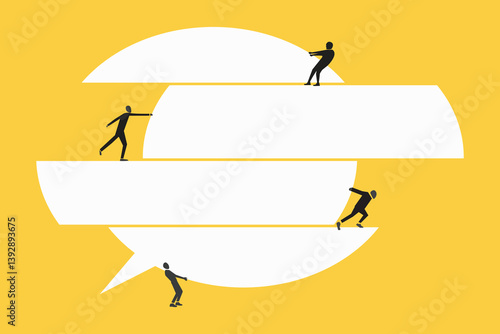 Team work with speech bubble connect. concept of Conversation or communication for success, meeting discussion to get answer or solution, working together, partnership or collaboration