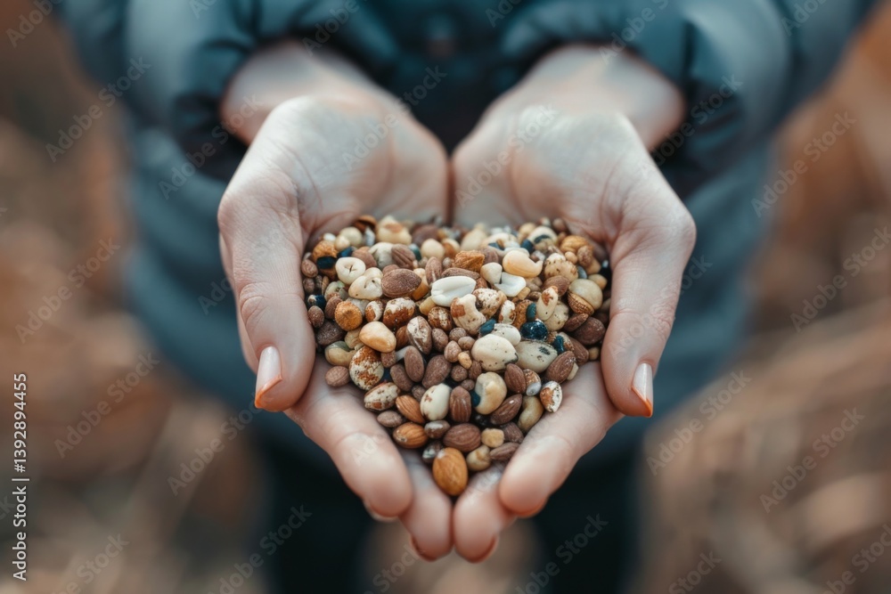 Heart shaped handful of mixed nuts held by a woman s hands in captivating photography