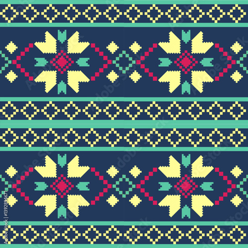 Geometric ethnic fabric design seamless. Pixel  illustration design for decoration, clothing, fabric texture