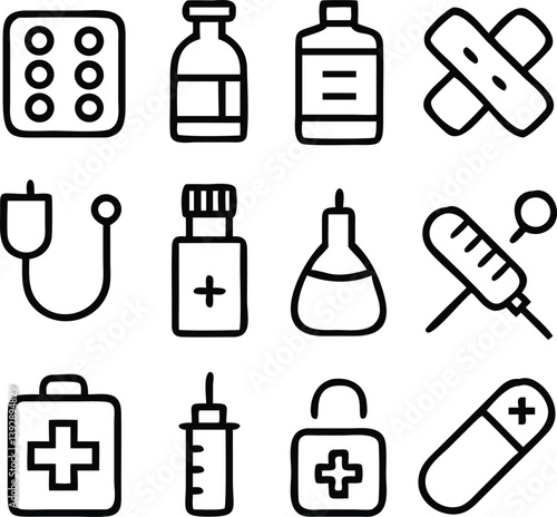 Meds and Treatment Icon Pack Vector | Medicine, Healthcare & Healing Line Icons