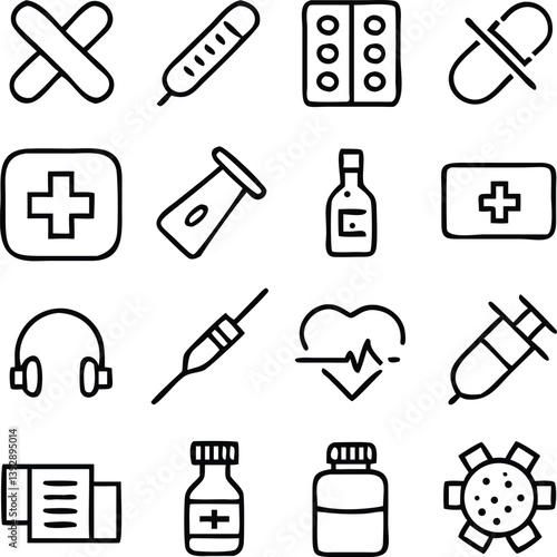 Meds and Treatment Icon Pack Vector | Medicine, Healthcare & Healing Line Icons