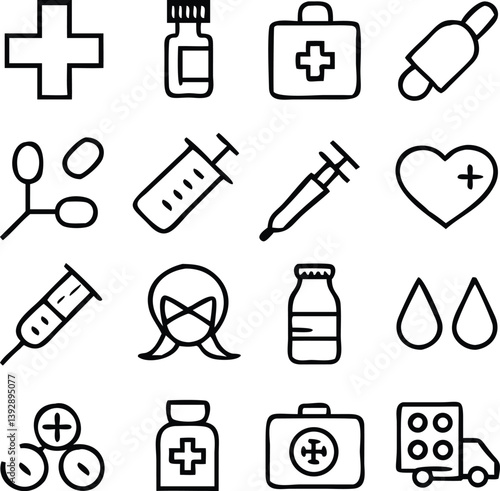 Meds and Treatment Icon Pack Vector | Medicine, Healthcare & Healing Line Icons
