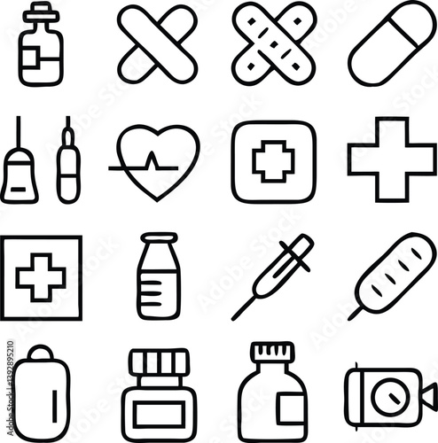 Meds and Treatment Icon Pack Vector | Medicine, Healthcare & Healing Line Icons