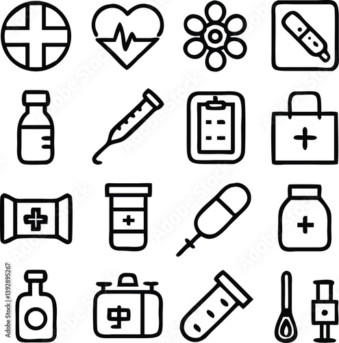 Meds and Treatment Icon Pack Vector | Medicine, Healthcare & Healing Line Icons