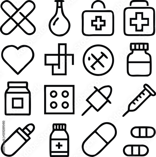 Meds and Treatment Icon Pack Vector | Medicine, Healthcare & Healing Line Icons