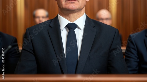 Parliament Law Legislation Concept, Expert testimony session in parliamentary committee room featuring professionals in formal attire
