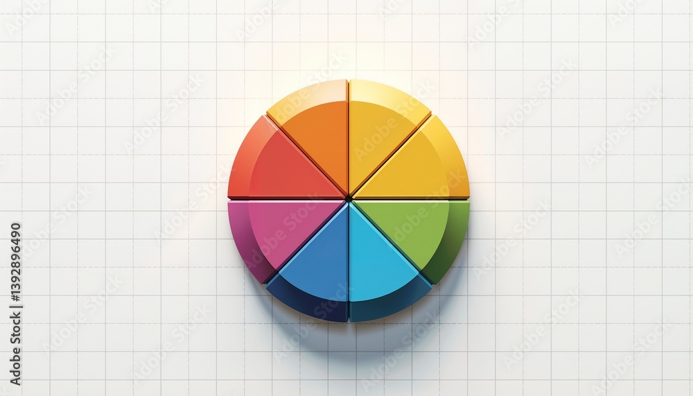 Fototapeta premium Colorful pie chart on a white grid background representing data visualization and analysis