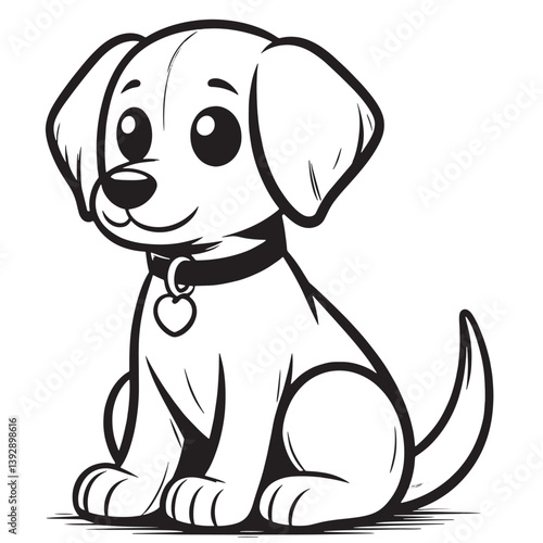 Charming Cartoon Dog with Collar - Vector Illustration