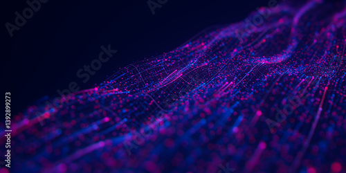 Abstract wavy flow of big data in cyber space. Quantum computing information stream. Digital pathway of cloud data waves