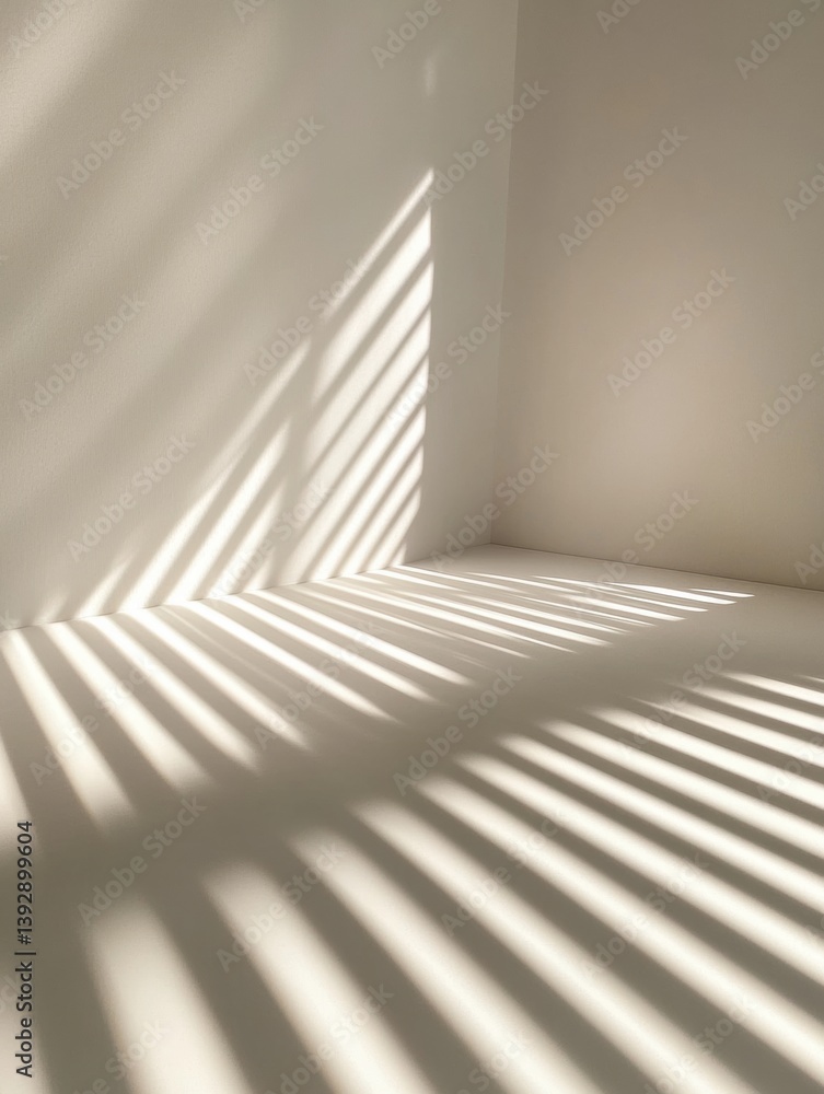 Fototapeta premium Clean modern art featuring cut light strips casting intricate shadows on a white surface