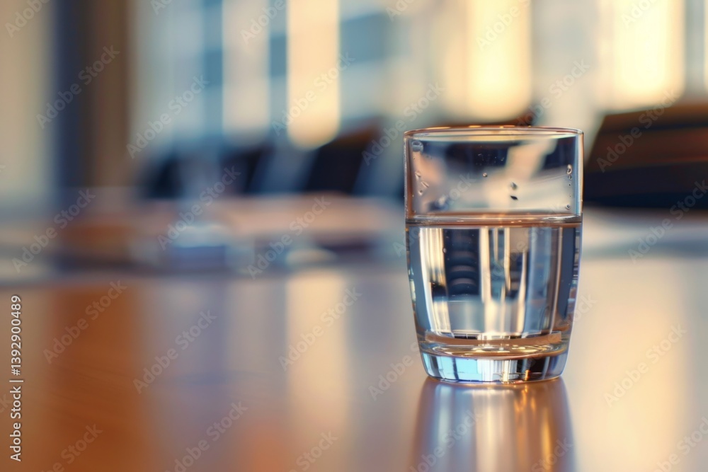 glass of water on a conference table glass of water on a conference table