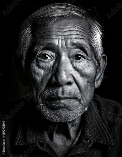 Powerful monochrome portrait of an older man with deep-set wrinkles and intense eyes, capturing emotion, age, and human depth.