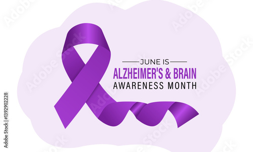 Vector graphic of Alzheimer's and Brain awareness month is observed every year in June. Raise awareness about Alzheimer's and brain. Realistic Ribbon, head and brain icon with Stethoscope design.