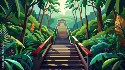 stairway through the forest, Arenal, Costa Rica, Central America