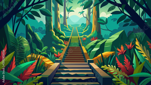 stairway through the forest, Arenal, Costa Rica, Central America