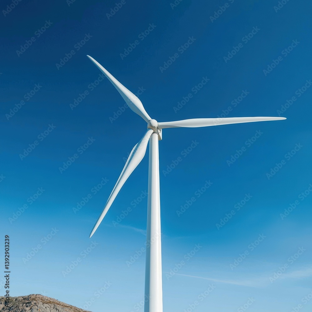 A tall wind turbine stands against a clear blue sky, harnessing renewable energy in a clean and sustainable way. A tall wind turbine stands against a clear blue sky, harnessing renewable energy in a clean and sustainable way.