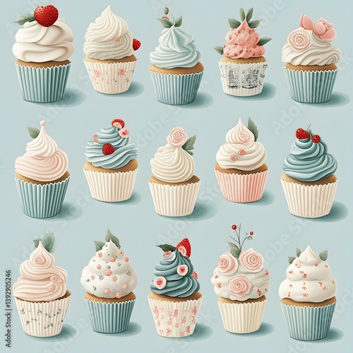 Pastel Cupcakes with Floral Decorations A Delightful Assortment
