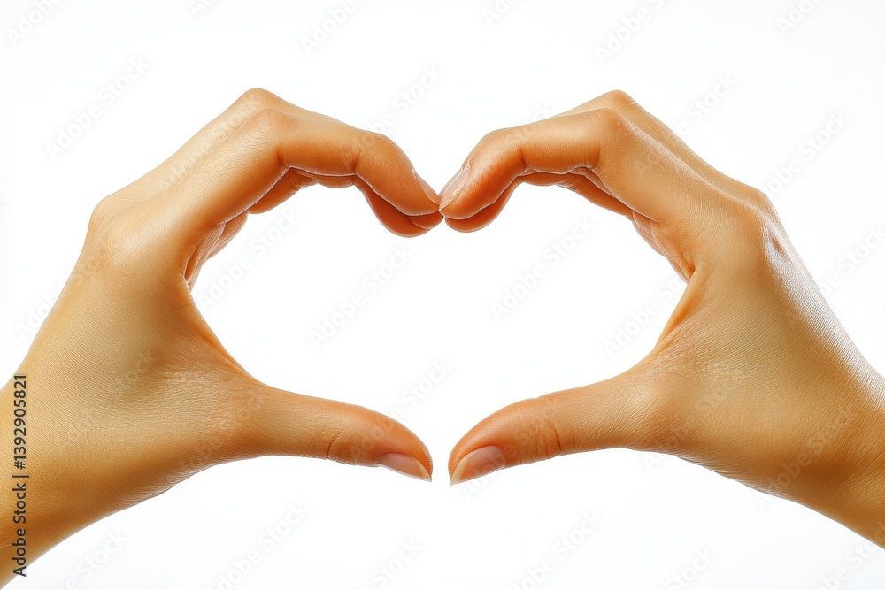 Obraz premium Hands create a heart shape, symbolizing love and connection, against a bright white background for a minimalist expression