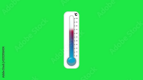 Animated 2D Thermometer: Rising Temperature, Green Screen, 4K Resolution, Seamless Loop