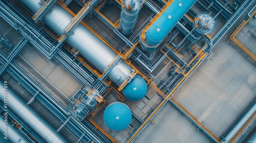 Aerial View of Intricate Petrochemical Complex with Pipelines and Machinery