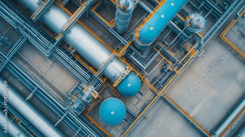 Obraz na płótnie Aerial View of Intricate Petrochemical Complex with Pipelines and Machinery w salonie