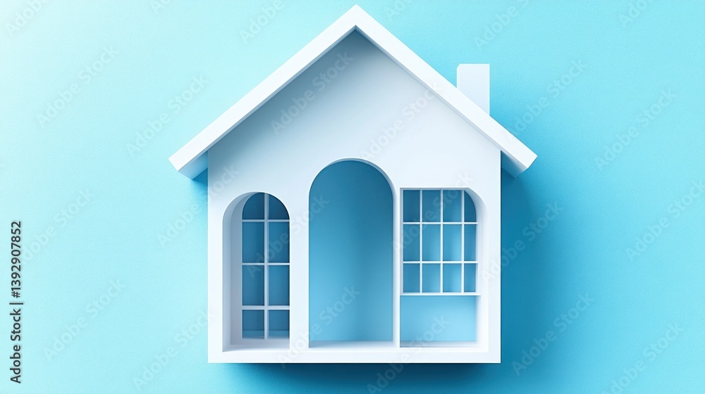 Simple white house cutout on light blue background Simple white house cutout on light blue background