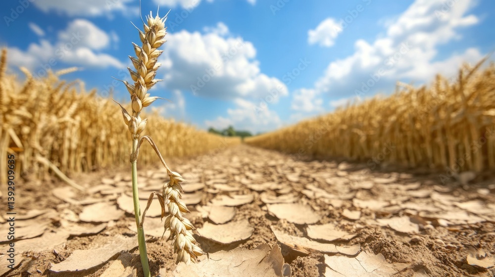 Crops in dry farm land. Drought.