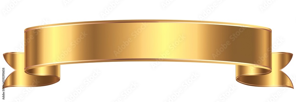 Curled golden ribbon banner with gold border - straight and wavy ends Curled golden ribbon banner with gold border - straight and wavy ends