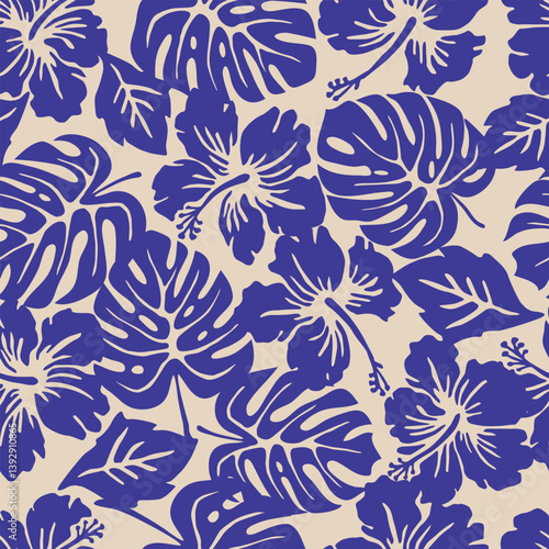 Hand drawn tropical flowers, seamless patterns with floral for fabric, textiles, clothing, packaging, cover, poster, interior decor, abstract natural backgrounds. Vector illustration.