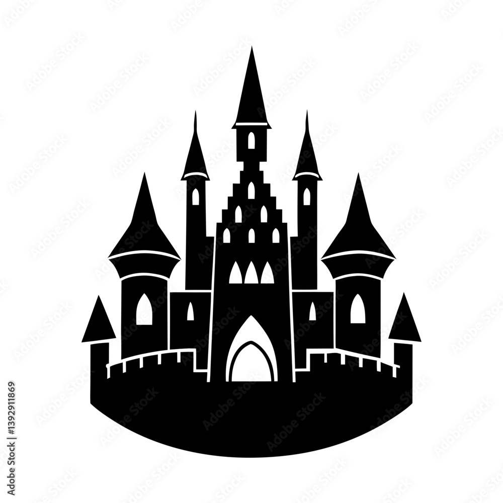Fototapeta premium Download black castle vector silhouette illustration for fairytale kingdom design art