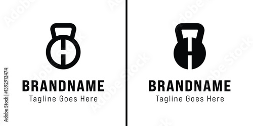 Letter H Kettlebell Gym Logo Set, symbolizing strength, fitness, and power