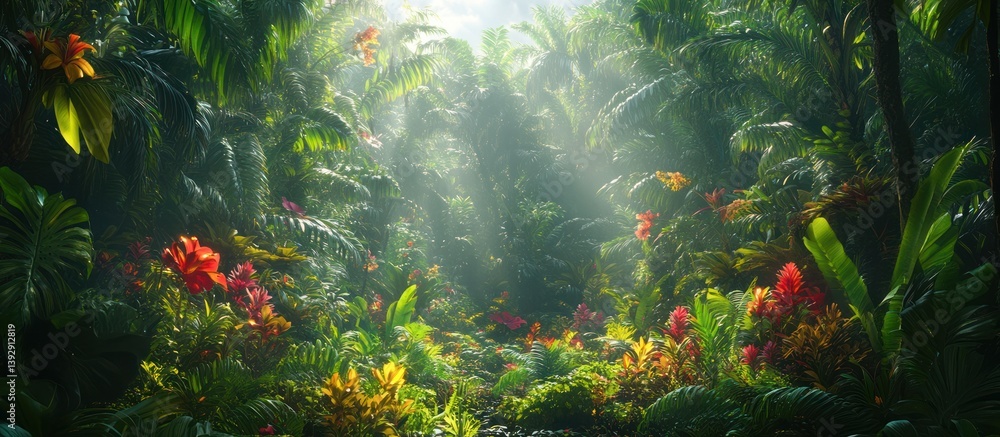 Obraz premium Lush Tropical Forest Sunlight