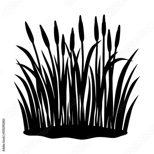 Cattails silhouette vector illustration of marsh plants reed mace bulrush typha design element