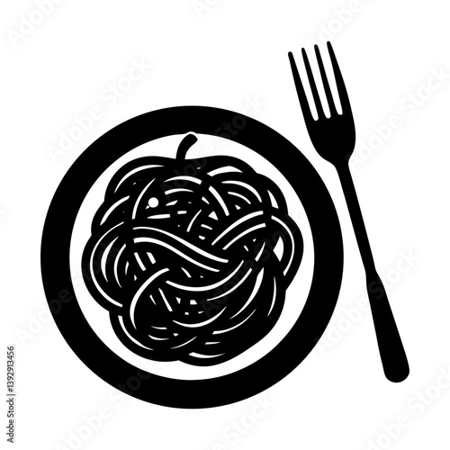 Spaghetti pasta dish with fork vector illustration italian food meal dinner lunch design silhouette