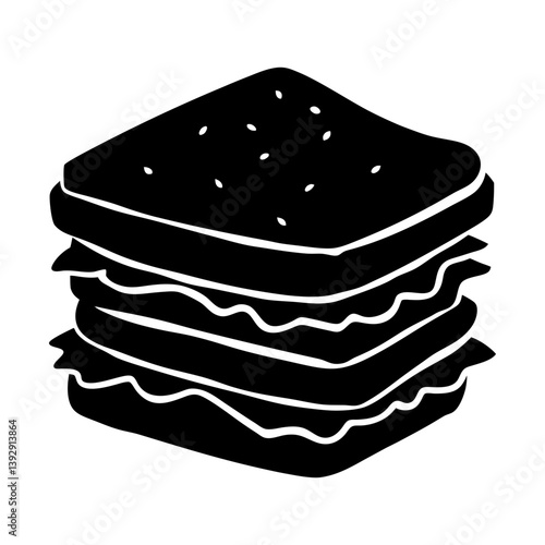 Delicious black and white sandwich vector illustration for food blog and recipe website silhouette