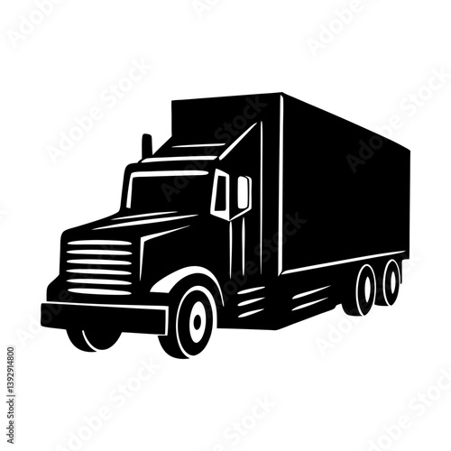 Black and white semi truck vector illustration for transportation and logistics design needs silhouette