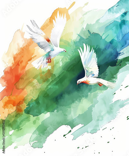 Indian National Flag Water Color background with white background happy independence day 15 august 1947