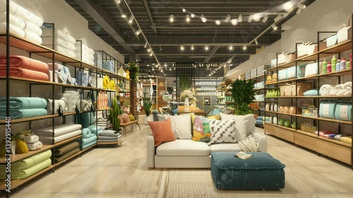 Cozy and stylish home decor showroom with vibrant furniture