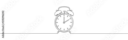 Alarm clock continuous one line drawing. Wake Up symbol or concept. Vector illustration.