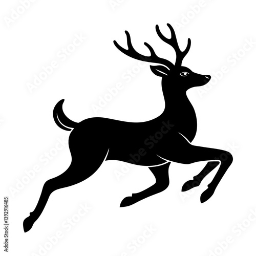 Black silhouette of a leaping deer vector illustration for christmas and winter season