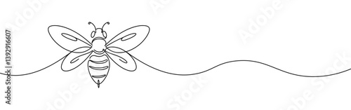 Honey bee continuous one line drawing. Bee sign in line style. Vector illustration.