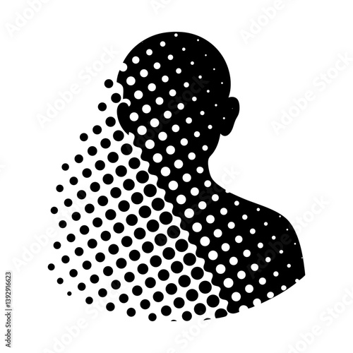 Halftone portrait silhouette vector design of a person with dotted pattern effect