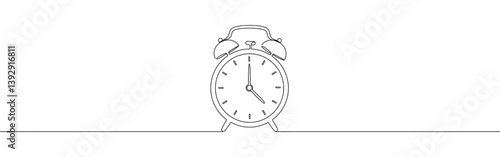 Alarm clock continuous one line drawing. Wake Up symbol or concept. Vector illustration.