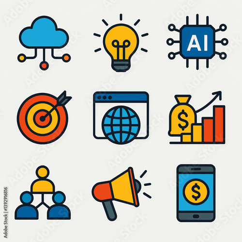 Colorful illustration about business and economy
Colorful illustration showing various aspects of business and economy — growing charts, business people, finance, investment, and teamwork. 